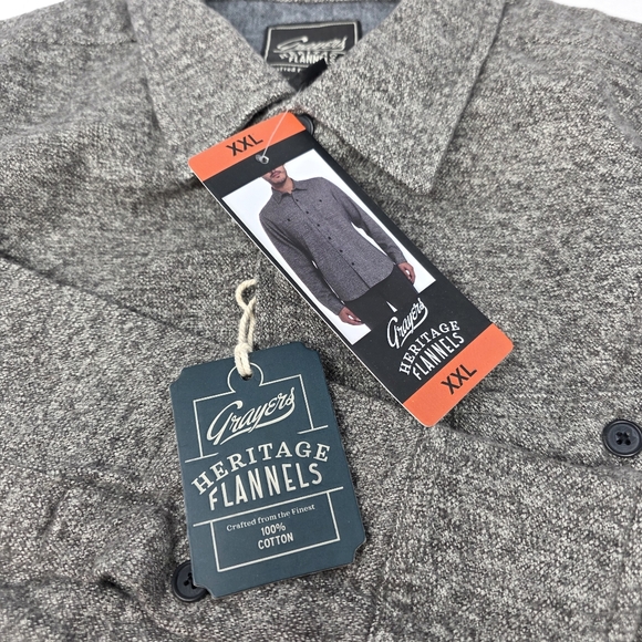 NWT Grayers Heritage Flannel Button Down Shirt Heavy Cotton Mens Size‎ 2XL Gray. - Picture 5 of 10
